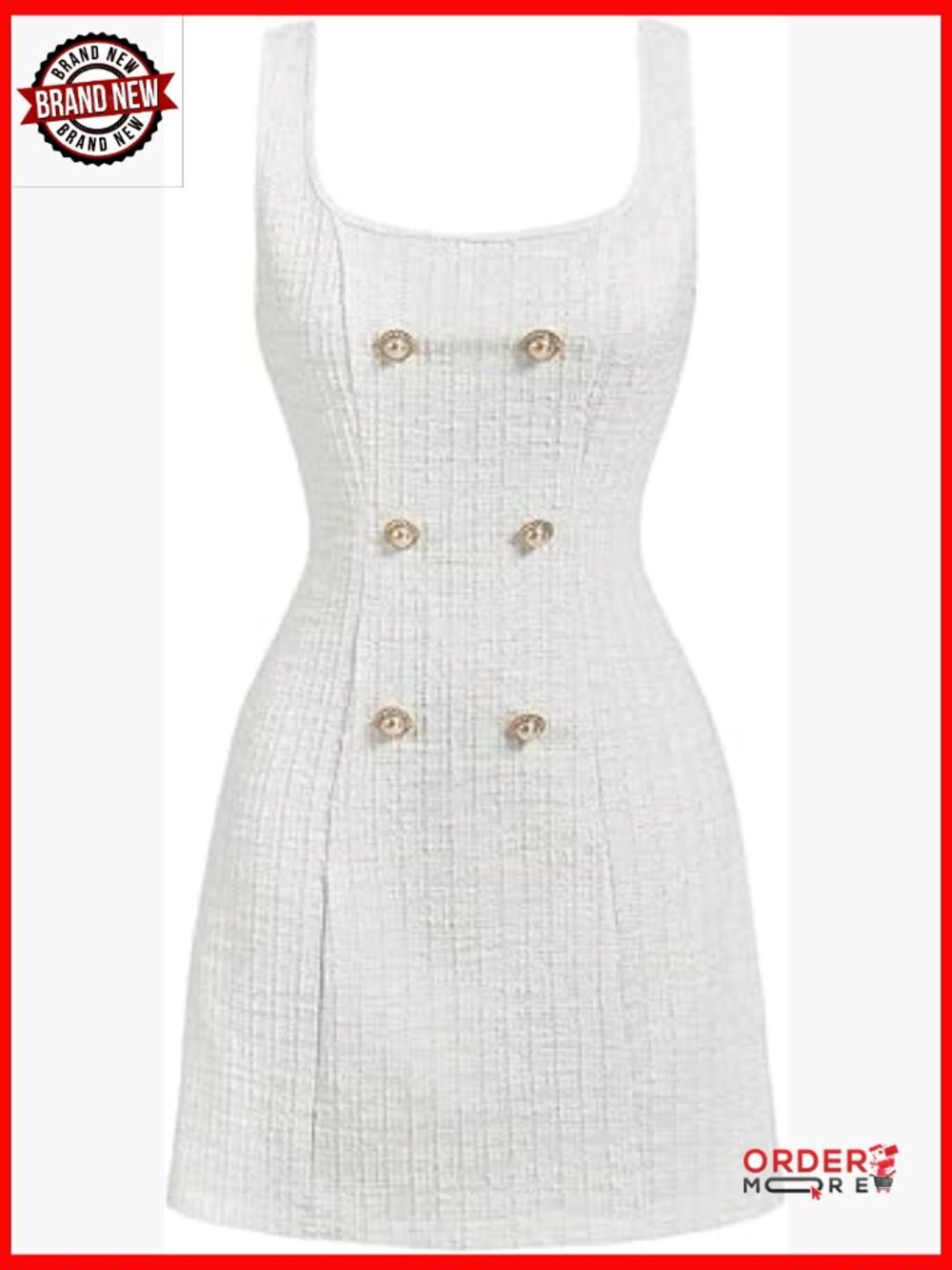 Sleeveless Square Neck Plaid Tweed Mini Dress